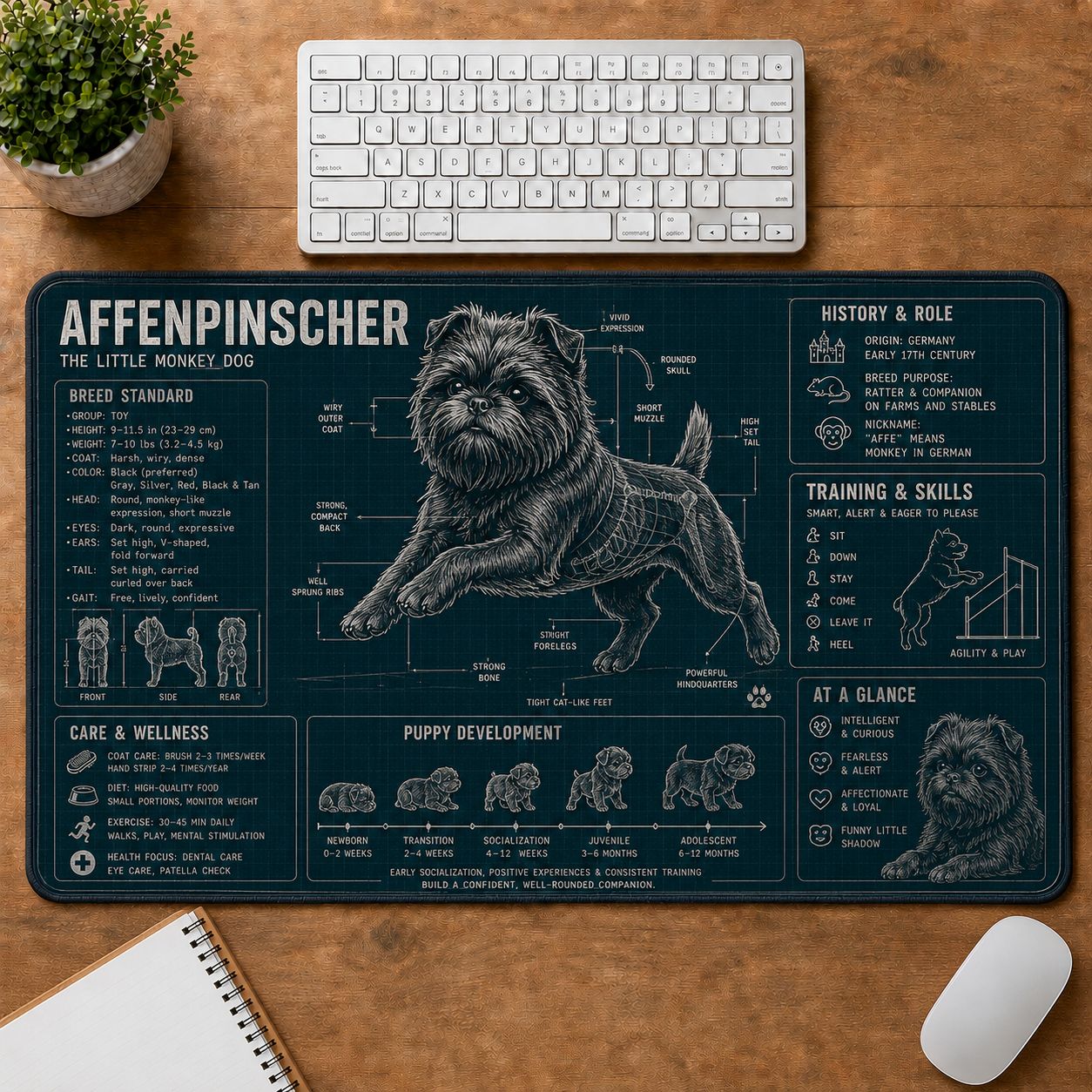 Affenpinscher Dog Breed Visual Guide Desk Mat | 5To9Vibe