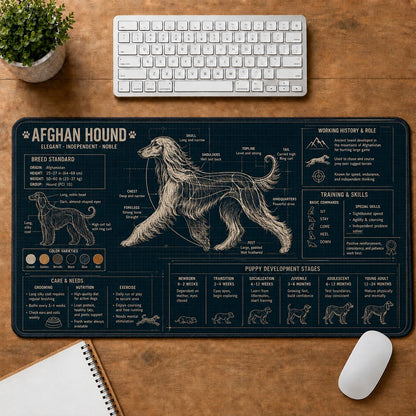 Afghan Hound Dog Breed Visual Guide Desk Mat | 5To9Vibe