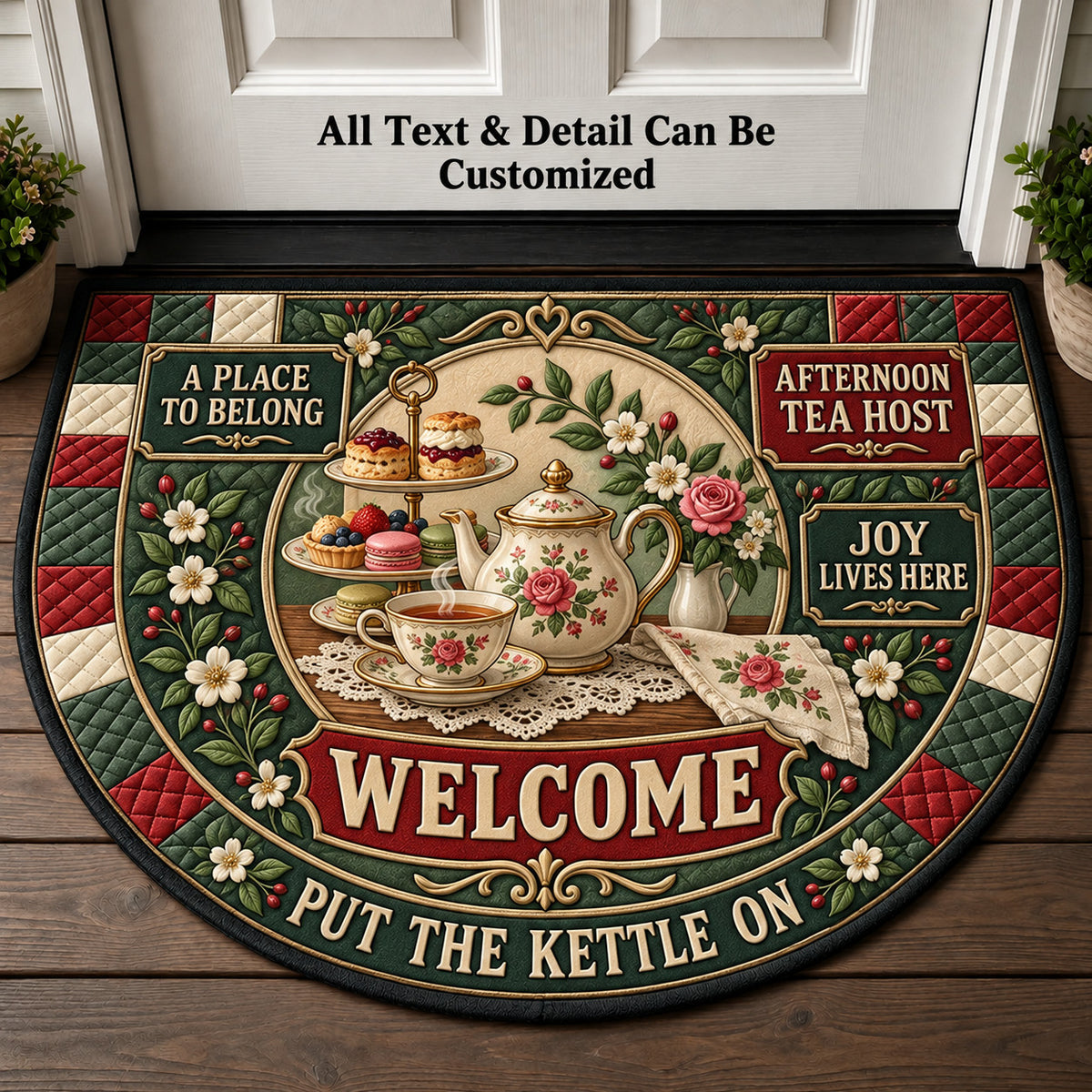 Afternoon Tea Host Personalized Half Round Mat | 5To9Vibe