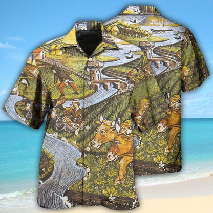Farm Agriculture Cow Vintage - Hawaiian Shirt 