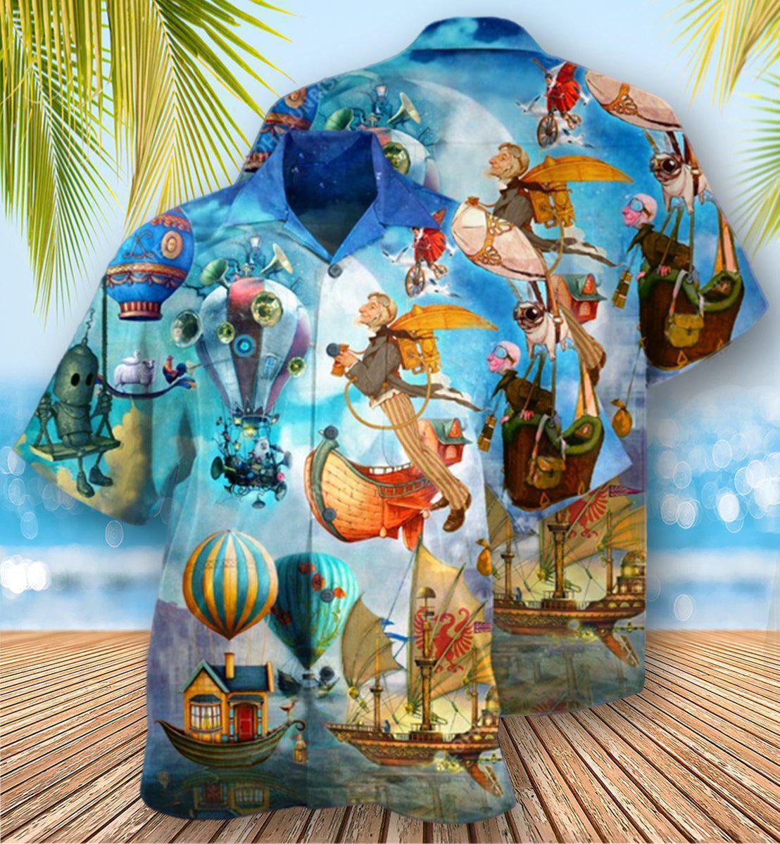 Air Balloon Flying Steampunk World - Hawaiian Shirt 