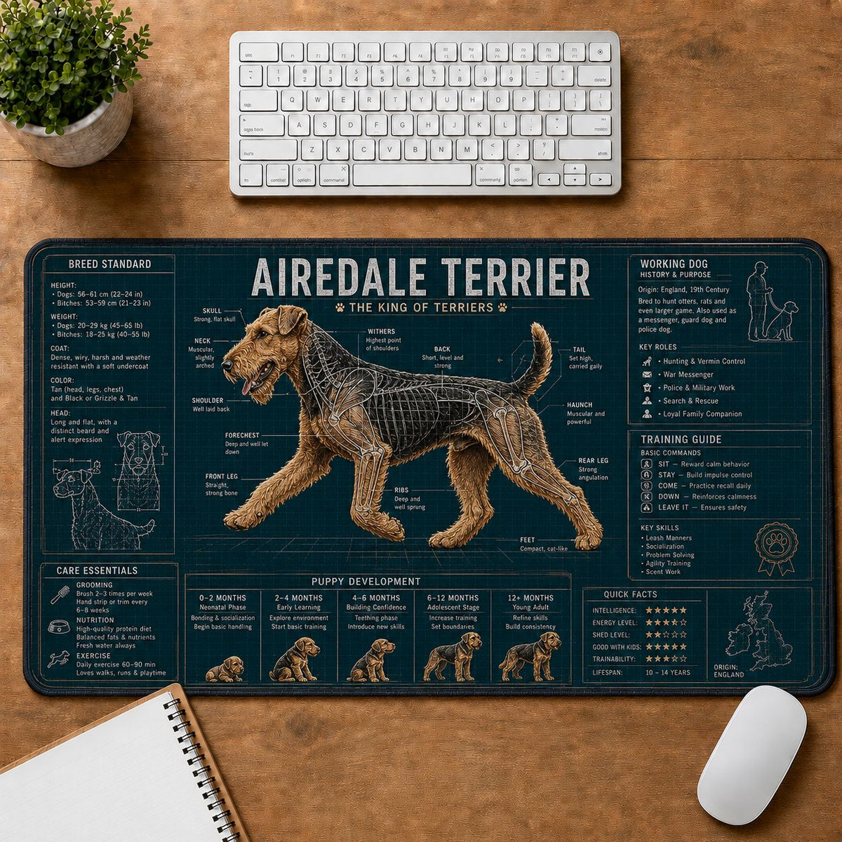 Airedale Terrier Dog Breed Visual Guide Desk Mat | 5To9Vibe