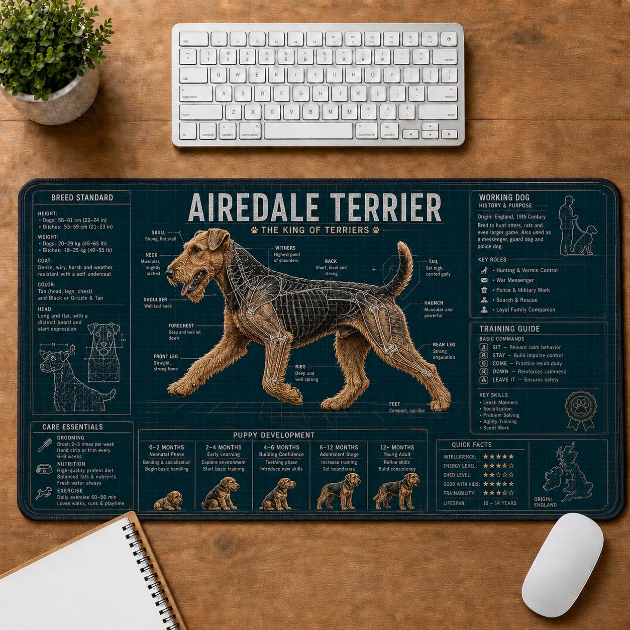 Airedale Terrier Dog Breed Visual Guide Desk Mat | 5To9Vibe