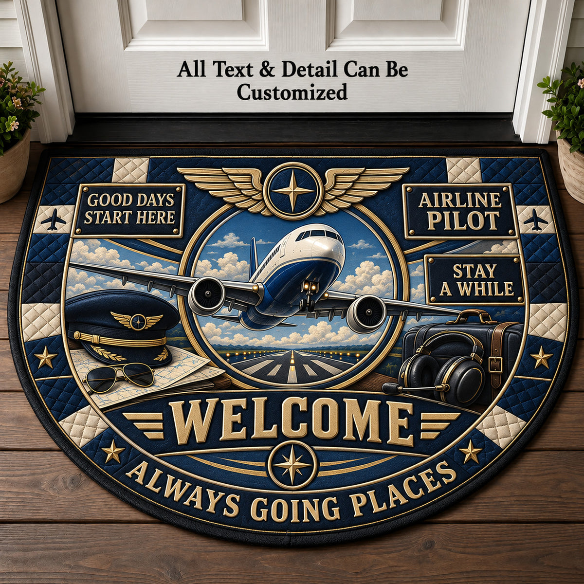Airline Pilot Personalized Half Round Mat | 5To9Vibe