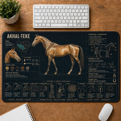 Akhal-Teke Horse Horse and Equestrian Visual Guide Desk Mat | 5To9Vibe