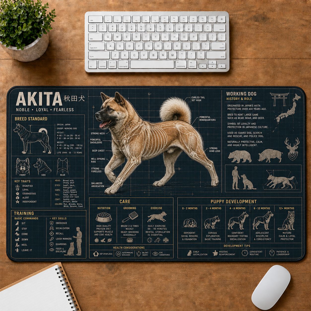 Akita Dog Breed Visual Guide Desk Mat | 5To9Vibe