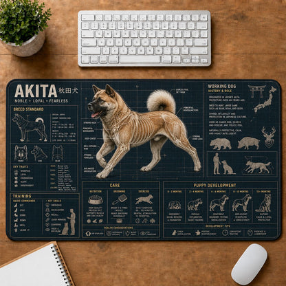 Akita Dog Breed Visual Guide Desk Mat | 5To9Vibe