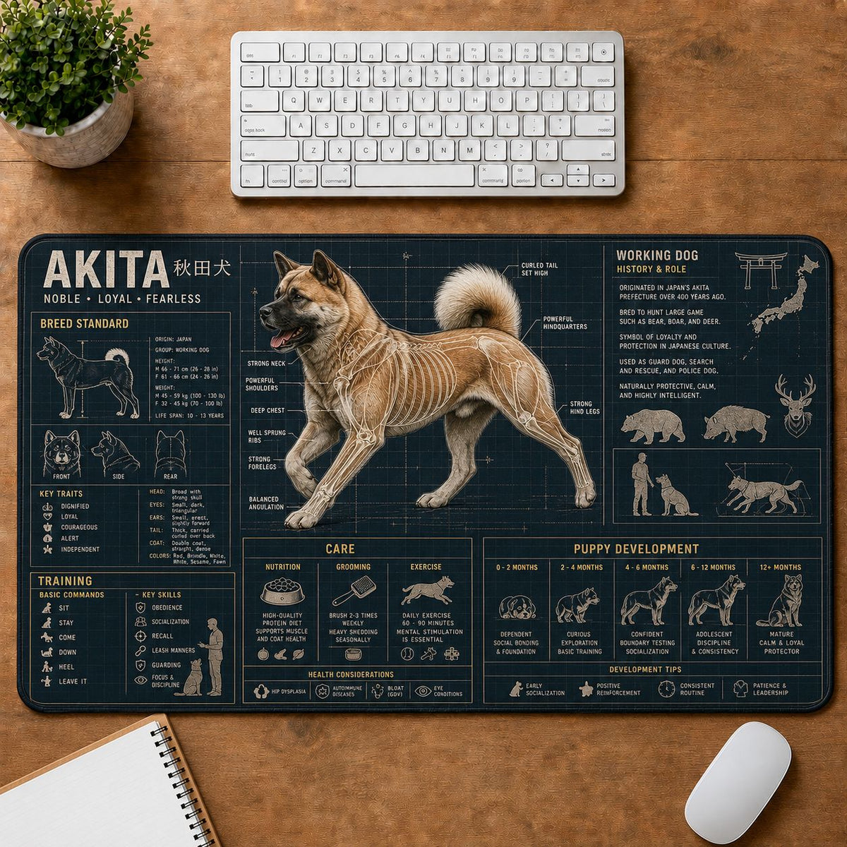 Akita Dog Breed Visual Guide Desk Mat | 5To9Vibe