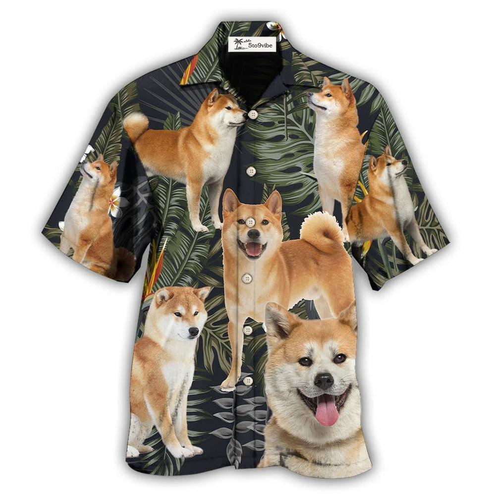 Hawaiian Shirt / Adults / S Akita Dog Tropical Leaf Dark Style - Hawaiian Shirt 