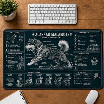 Alaskan Malamute Dog Breed Visual Guide Desk Mat | 5To9Vibe