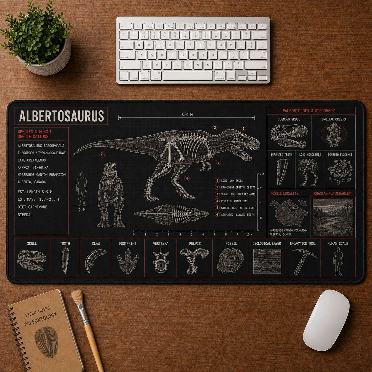 Albertosaurus Dinosaur Blueprint Desk Mat | 5To9Vibe