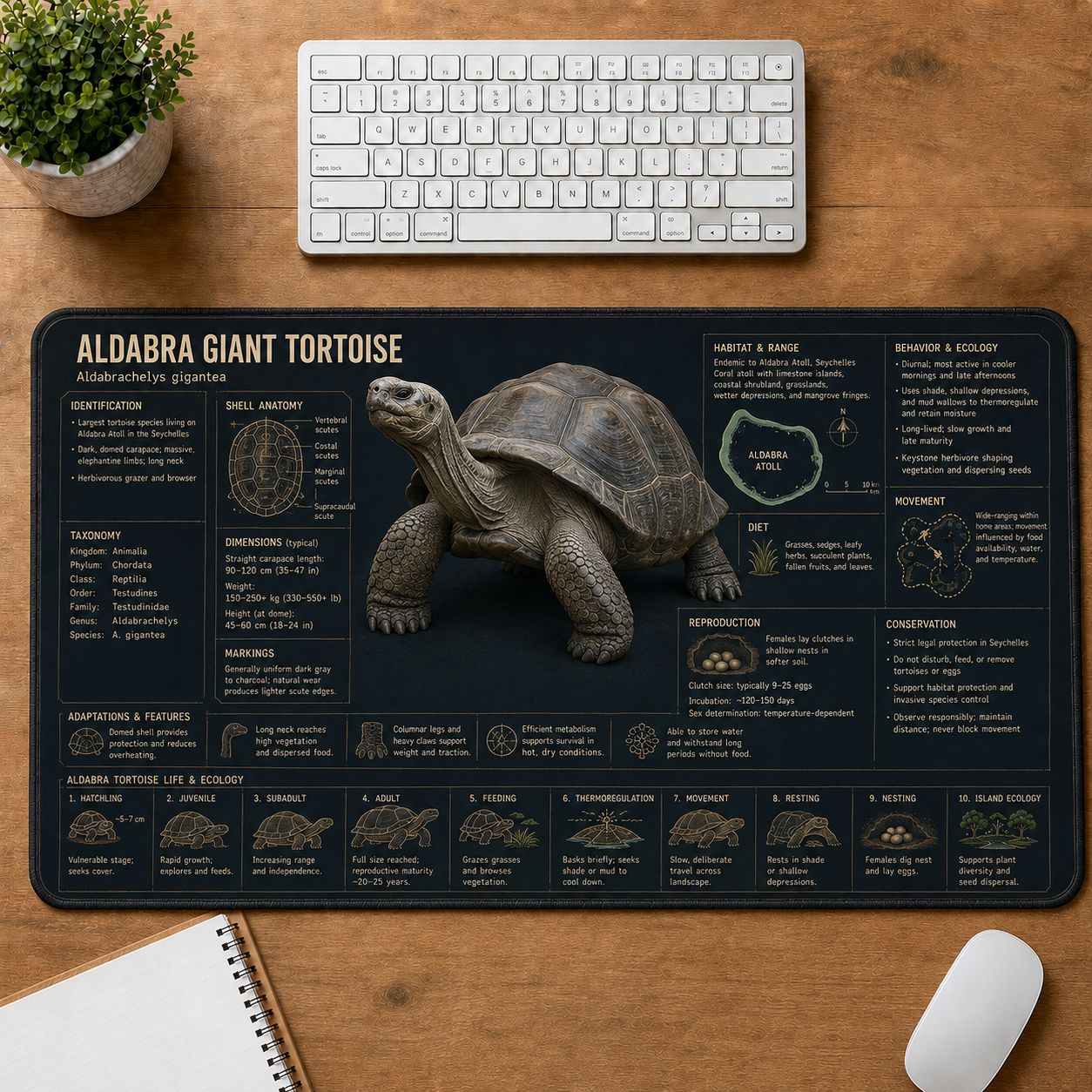 Aldabra Giant Tortoise Turtle and Tortoise Species Guide Desk Mat | 5To9Vibe