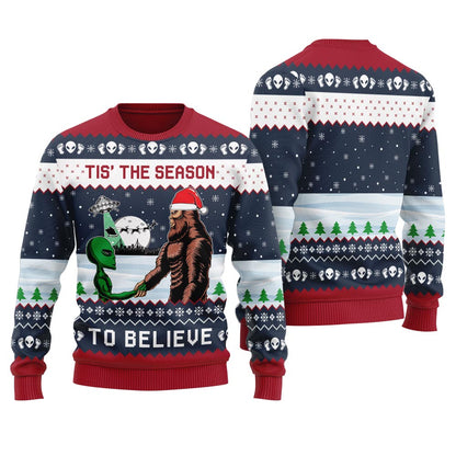 Alien Bigfoot Ugly Christmas Sweater For Women