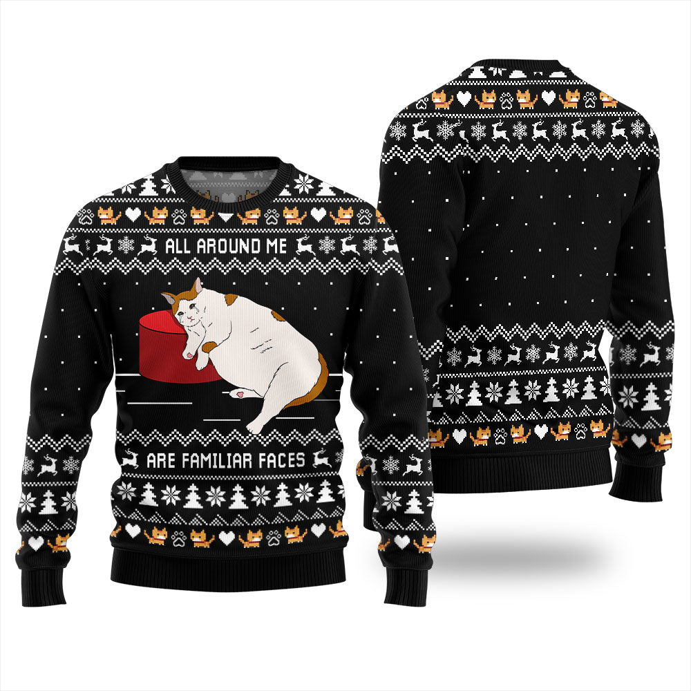 All Around Me Are Familiar Faces Cat Ugly Christmas Sweater