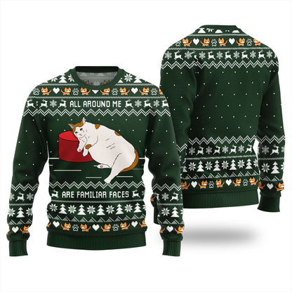 All Around Me Are Familiar Faces Cat Ugly Christmas Sweater