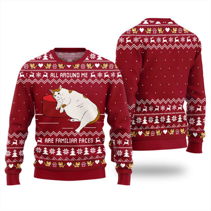 All Around Me Are Familiar Faces Cat Ugly Christmas Sweater