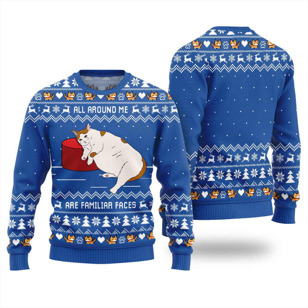 All Around Me Are Familiar Faces Cat Ugly Christmas Sweater