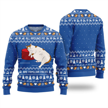 All Around Me Are Familiar Faces Cat Ugly Christmas Sweater