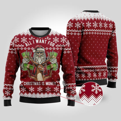 All I Want For Christmas Is Money Cardinal Red Ugly Christmas Sweater - Funny Ugly Christmas Sweater