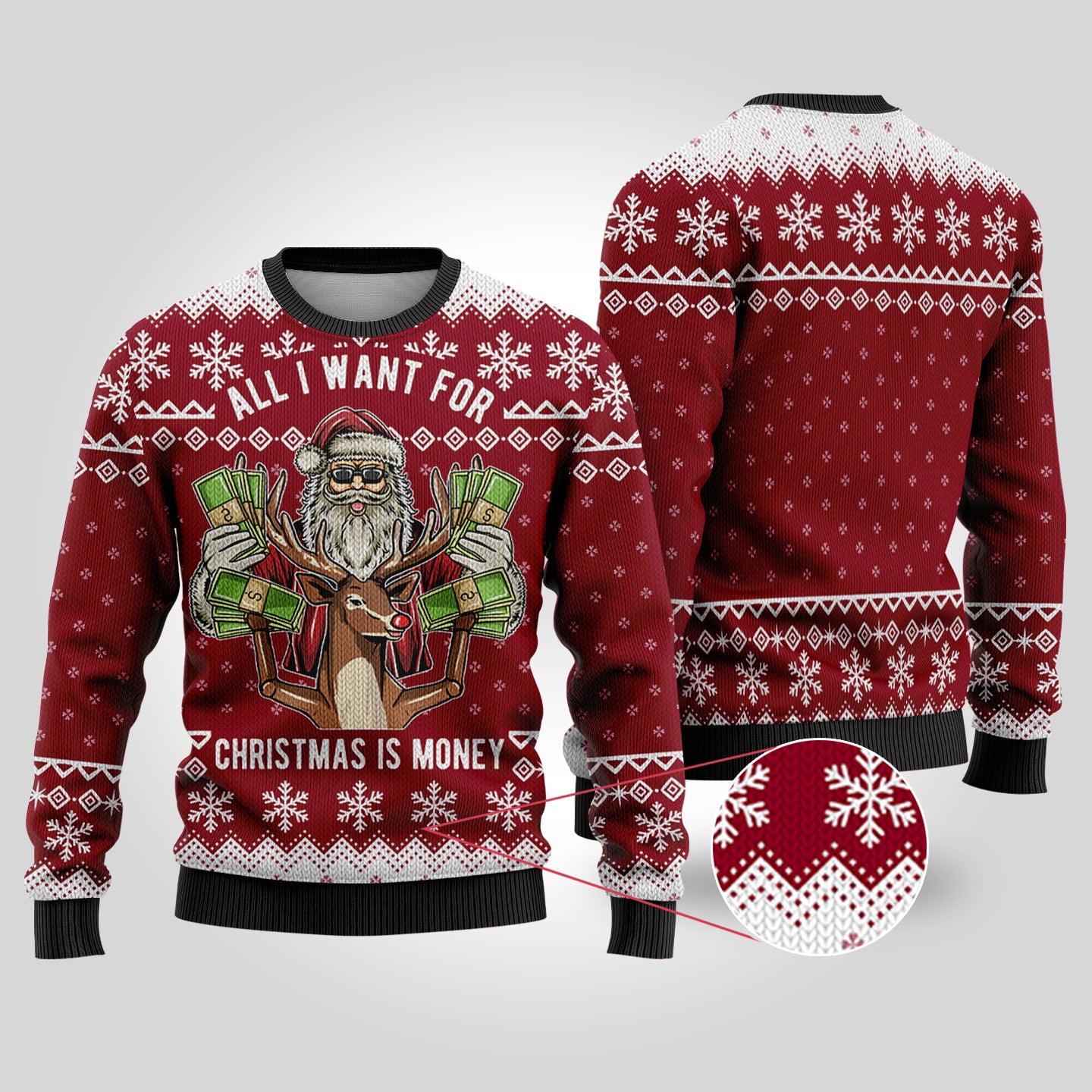 All I Want For Christmas Is Money Cardinal Red Ugly Christmas Sweater - Funny Ugly Christmas Sweater