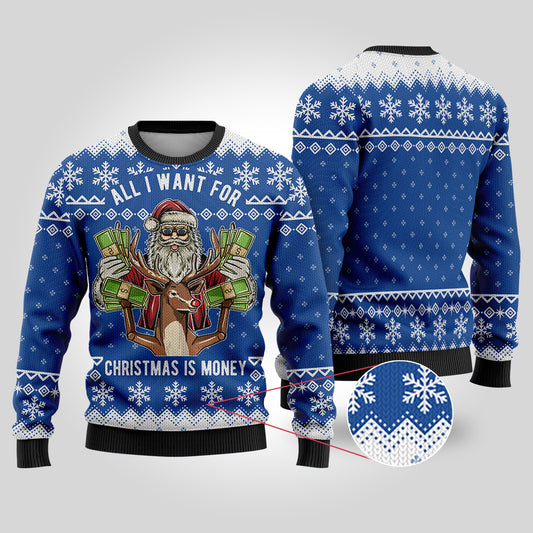 All I Want For Christmas Is Money Royal Ugly Christmas Sweater - Funny Ugly Christmas Sweater