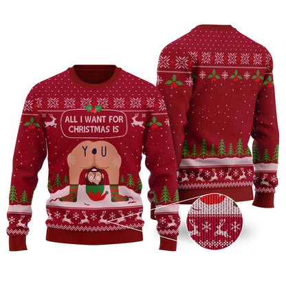All I Want For Christmas Is You Cardinal Red Ugly Christmas Sweater - Funny Ugly Christmas Sweater