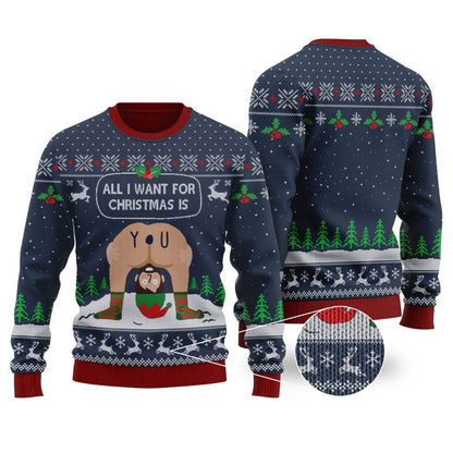All I Want For Christmas Is You Navy Ugly Christmas Sweater - Funny Ugly Christmas Sweater