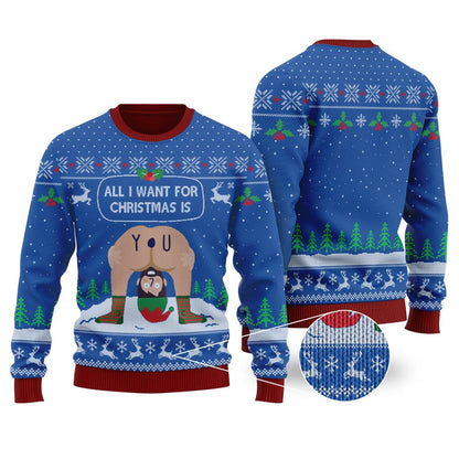 All I Want For Christmas Is You Royal Ugly Christmas Sweater - Funny Ugly Christmas Sweater