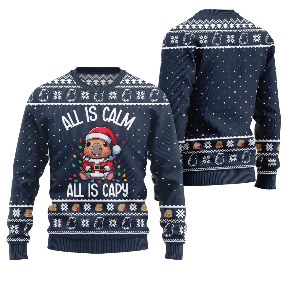All Is Calm Capybara Ugly Xmas Sweater