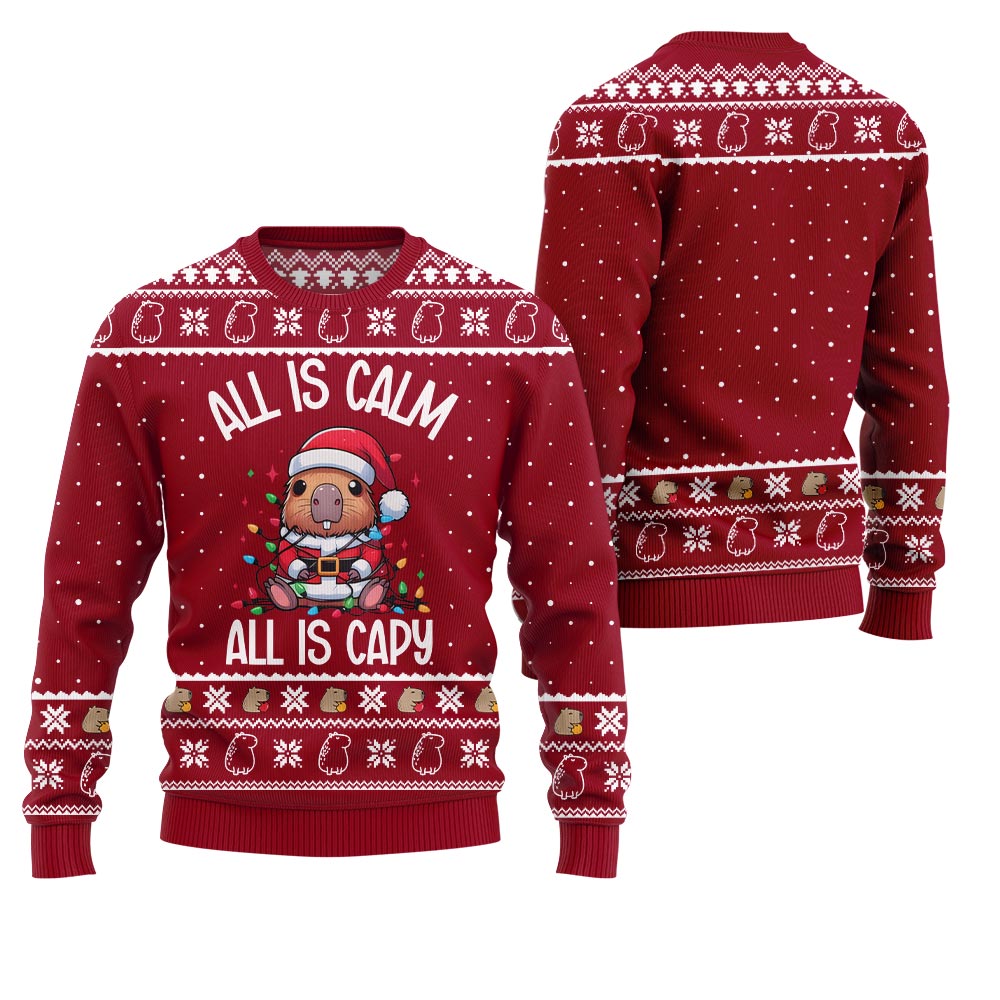 All Is Calm Capybara Ugly Xmas Sweater