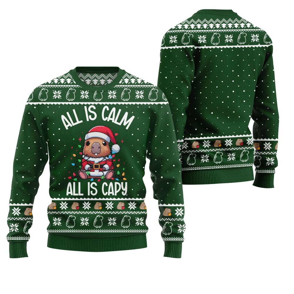 All Is Calm Capybara Ugly Xmas Sweater