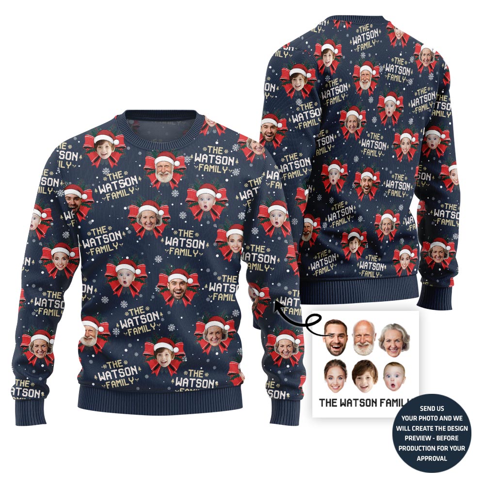 All Over Print Custom Face Ugly Christmas Sweater For Family