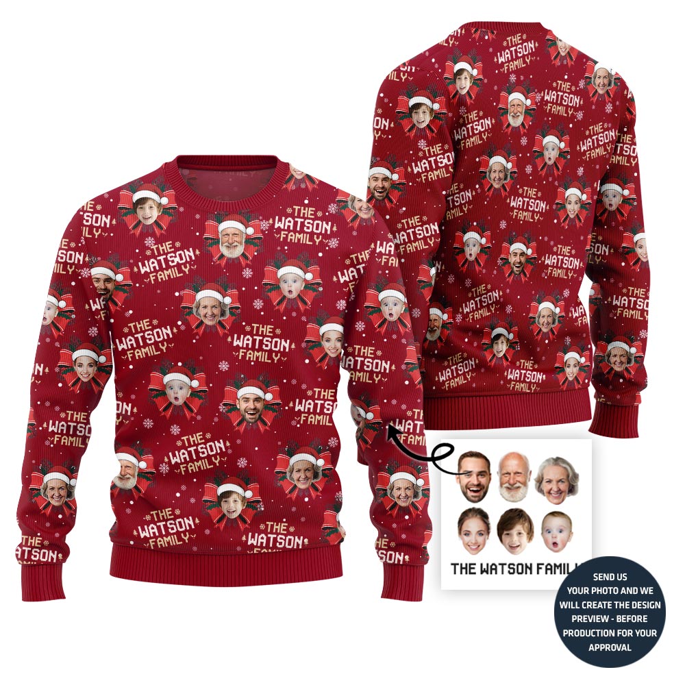 All Over Print Custom Face Ugly Christmas Sweater For Family