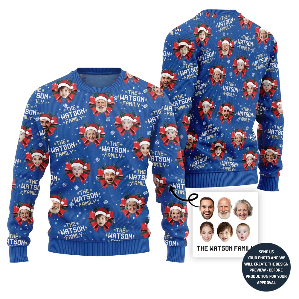 All Over Print Custom Face Ugly Christmas Sweater For Family