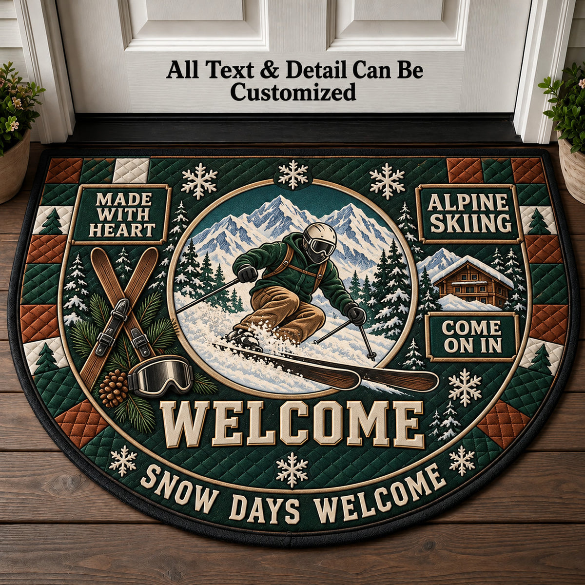 Alpine Skiing Personalized Half Round Mat | 5To9Vibe