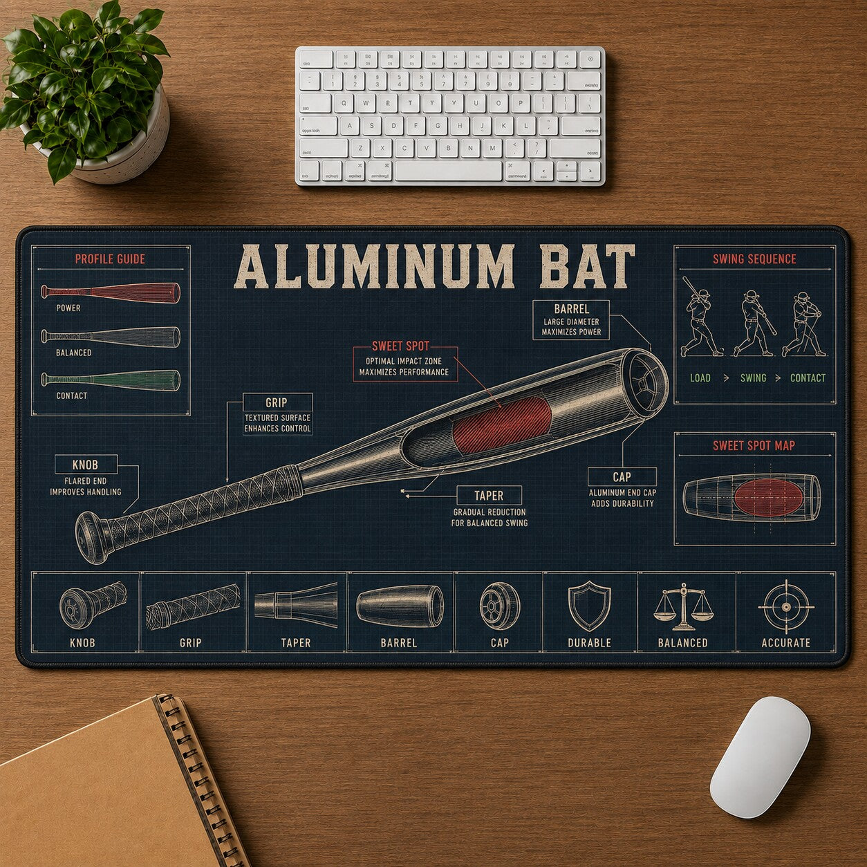 Aluminum Bat Baseball Blueprint Desk Mat | 5To9Vibe