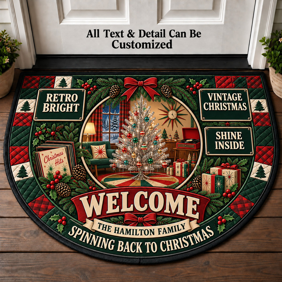 Aluminum Tree Christmas Personalized Half Round Mat | 5To9Vibe