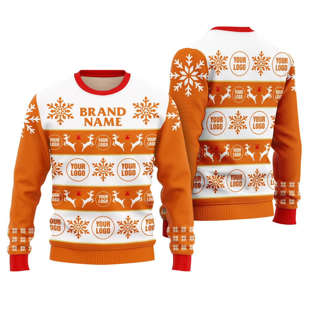 Amazing Custom Brand Name and Logo Ugly Christmas Sweater Orange