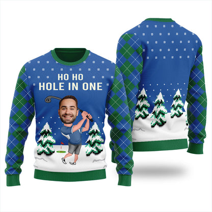 Amazing Custom Face Golf Player Ugly Christmas Sweater Royal