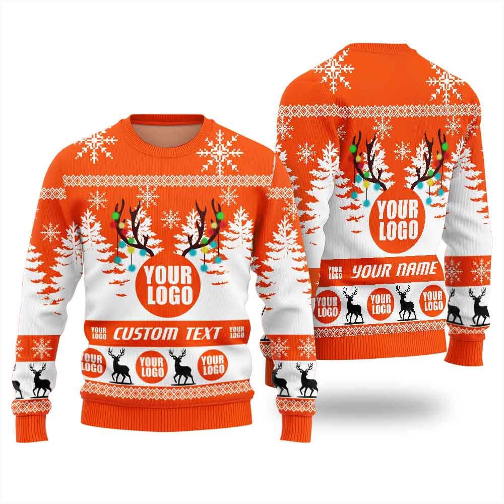 Amazing Custom Logo And Text Company Ugly Xmas Sweater Orange