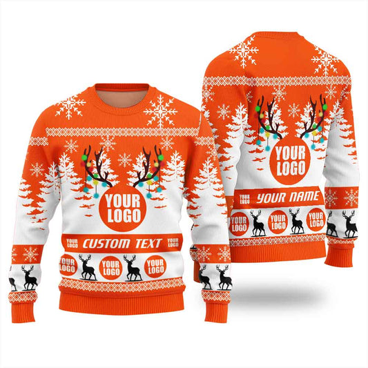 Amazing Custom Logo And Text Company Ugly Xmas Sweater Orange