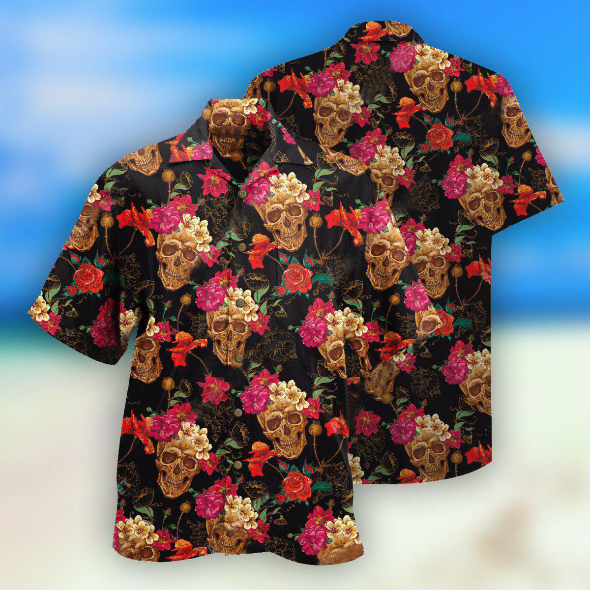 Skull Amazing Flowers Sugar - Hawaiian Shirt 