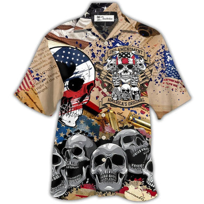 Hawaiian Shirt / Adults / S America 2nd Amendment Skull - Hawaiian Shirt 