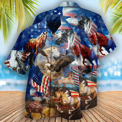 America Horse Patriotic America - Hawaiian Shirt 