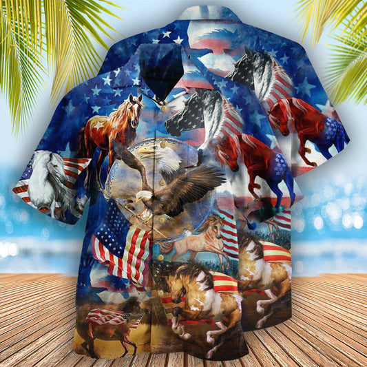 America Horse Patriotic America - Hawaiian Shirt 