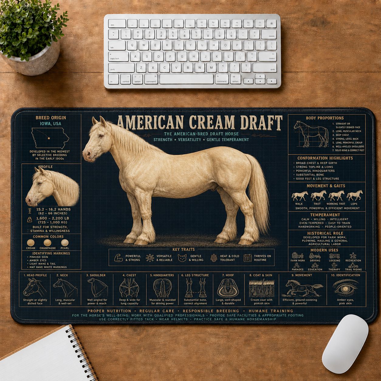 American Cream Draft Horse Horse and Equestrian Visual Guide Desk Mat | 5To9Vibe