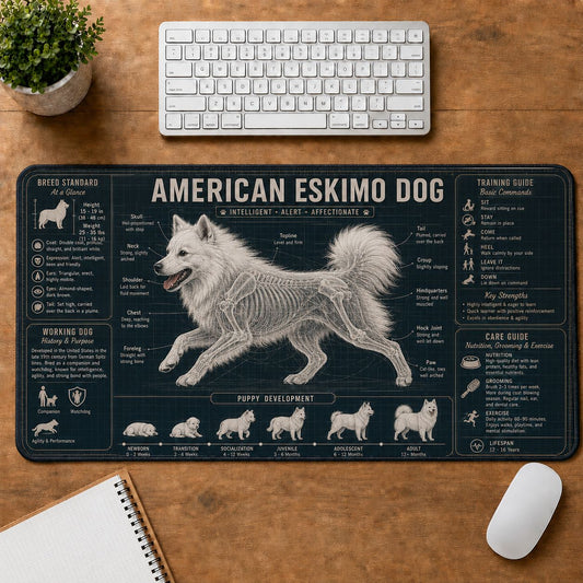 American Eskimo Dog Dog Breed Visual Guide Desk Mat | 5To9Vibe