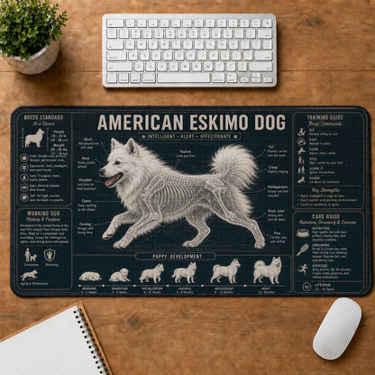 American Eskimo Dog Dog Breed Visual Guide Desk Mat | 5To9Vibe