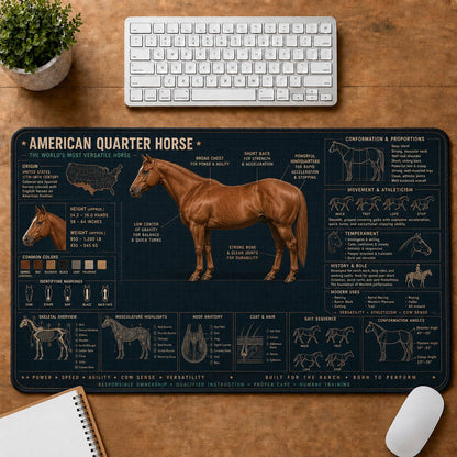 American Quarter Horse Horse and Equestrian Visual Guide Desk Mat | 5To9Vibe