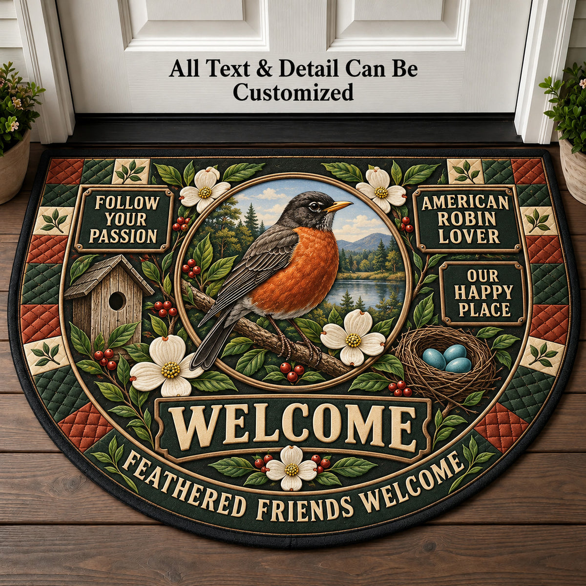 American Robin Lover Personalized Half Round Mat | 5To9Vibe